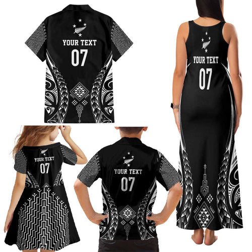 2025 Rugby Championship New Zealand Custom Family Matching Tank Maxi Dress and Hawaiian Shirt Poutama Motifs - Aussie Hoodie