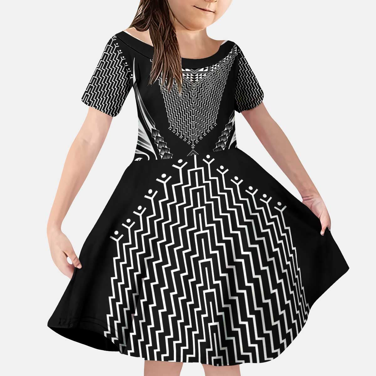 2025 Rugby Championship New Zealand Custom Kid Short Sleeve Dress Poutama Motifs - Aussie Hoodie