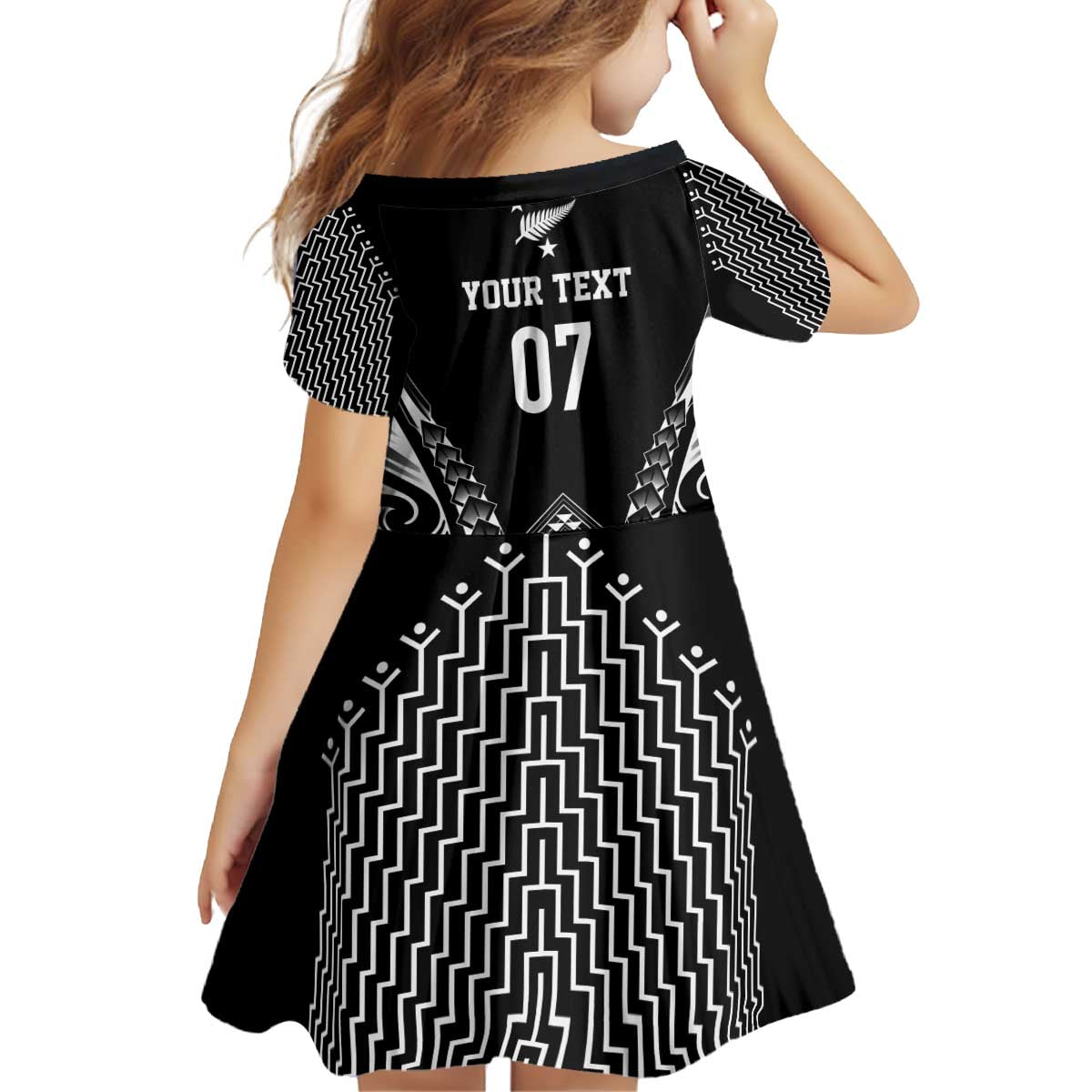 2025 Rugby Championship New Zealand Custom Kid Short Sleeve Dress Poutama Motifs - Aussie Hoodie