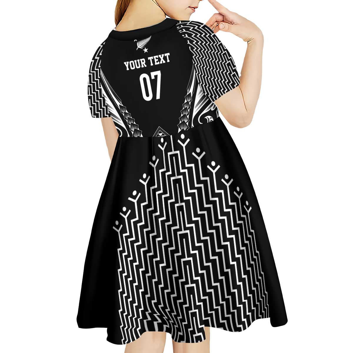 2025 Rugby Championship New Zealand Custom Kid Short Sleeve Dress Poutama Motifs - Aussie Hoodie