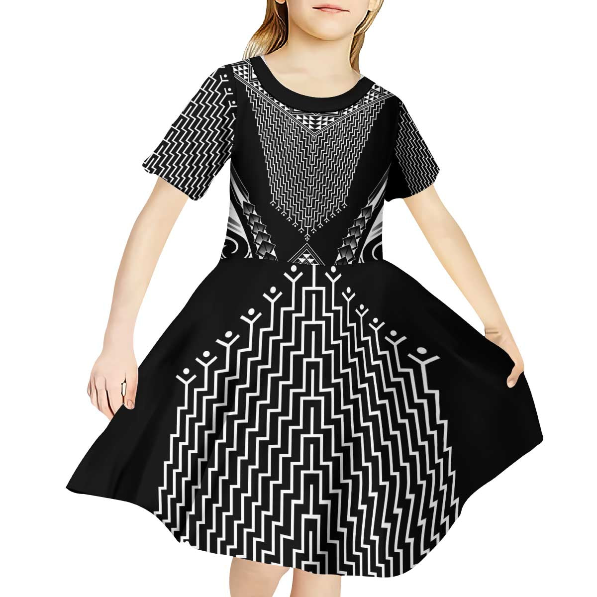 2025 Rugby Championship New Zealand Custom Kid Short Sleeve Dress Poutama Motifs - Aussie Hoodie