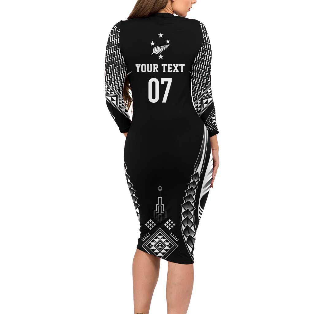 2025 Rugby Championship New Zealand Custom Long Sleeve Bodycon Dress Poutama Motifs - Aussie Hoodie