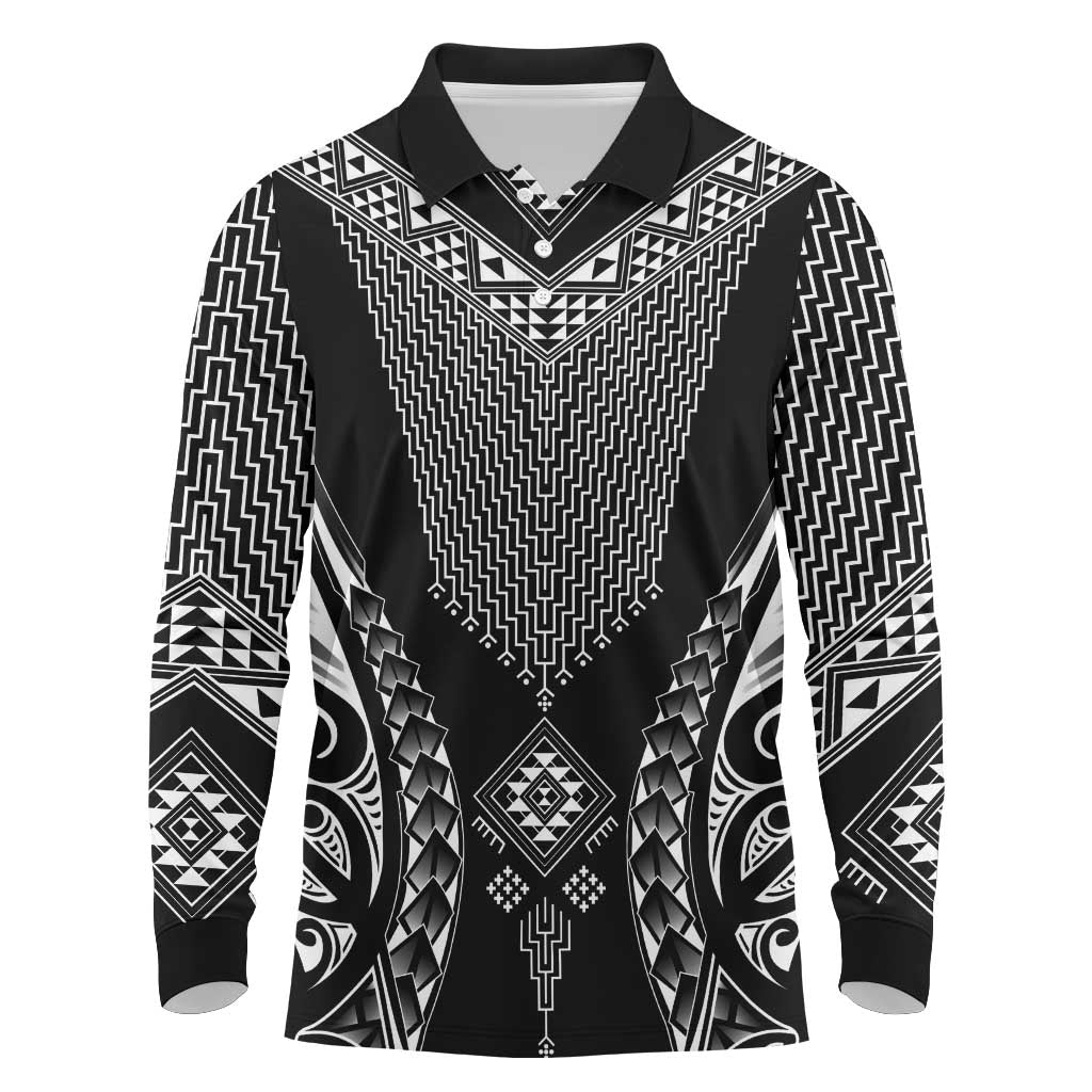 2025 Rugby Championship New Zealand Custom Long Sleeve Polo Shirt Poutama Motifs - Aussie Hoodie