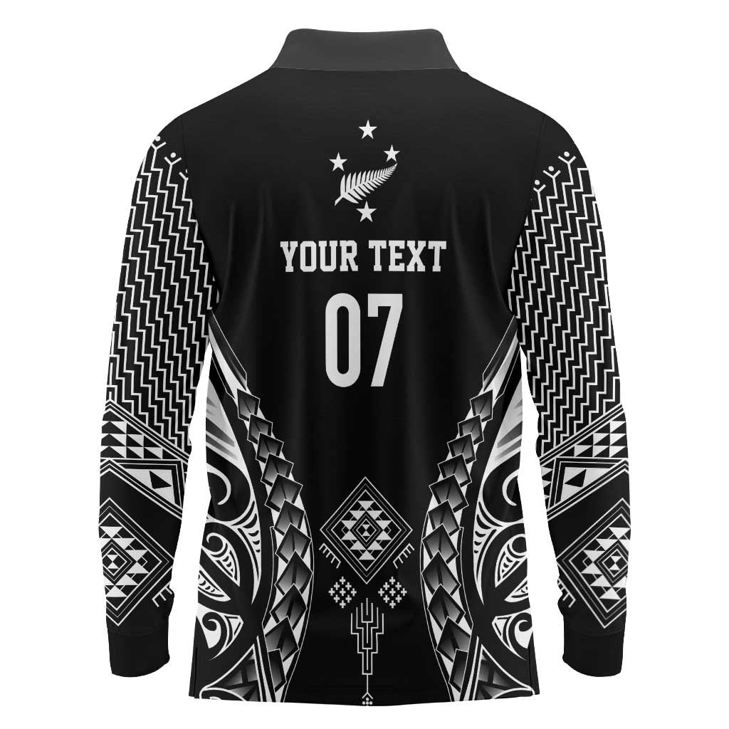 2025 Rugby Championship New Zealand Custom Long Sleeve Polo Shirt Poutama Motifs - Aussie Hoodie