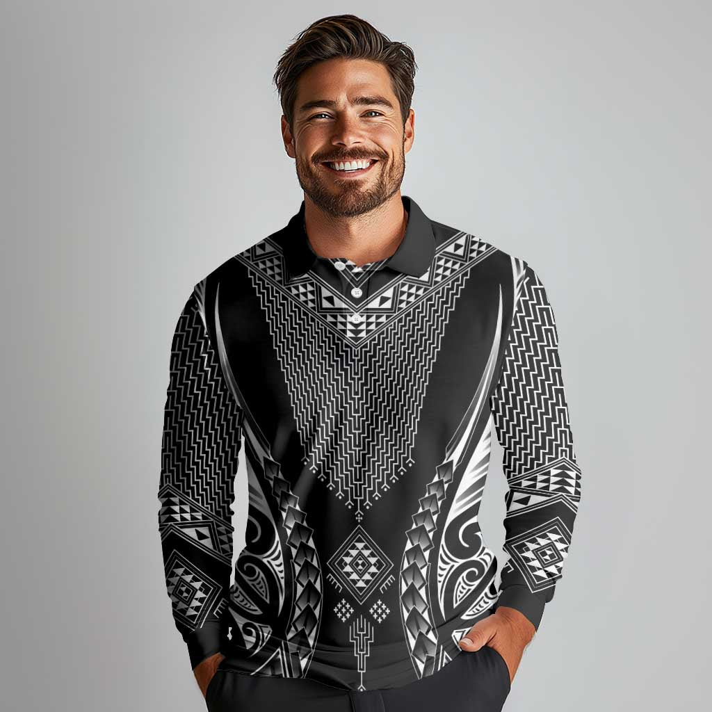 2025 Rugby Championship New Zealand Custom Long Sleeve Polo Shirt Poutama Motifs - Aussie Hoodie