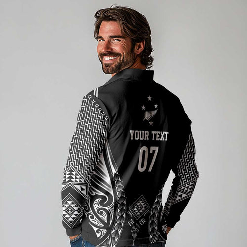2025 Rugby Championship New Zealand Custom Long Sleeve Polo Shirt Poutama Motifs - Aussie Hoodie