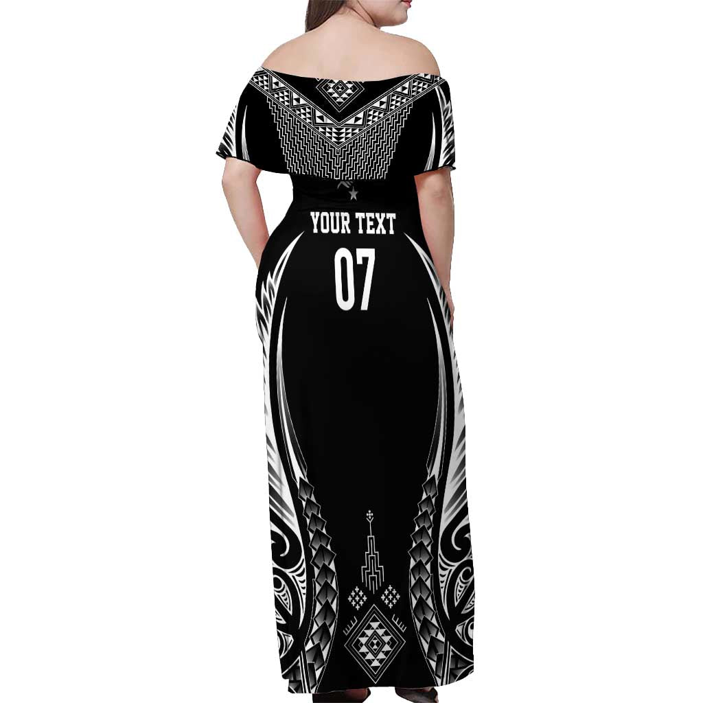 2025 Rugby Championship New Zealand Custom Off Shoulder Maxi Dress Poutama Motifs - Aussie Hoodie