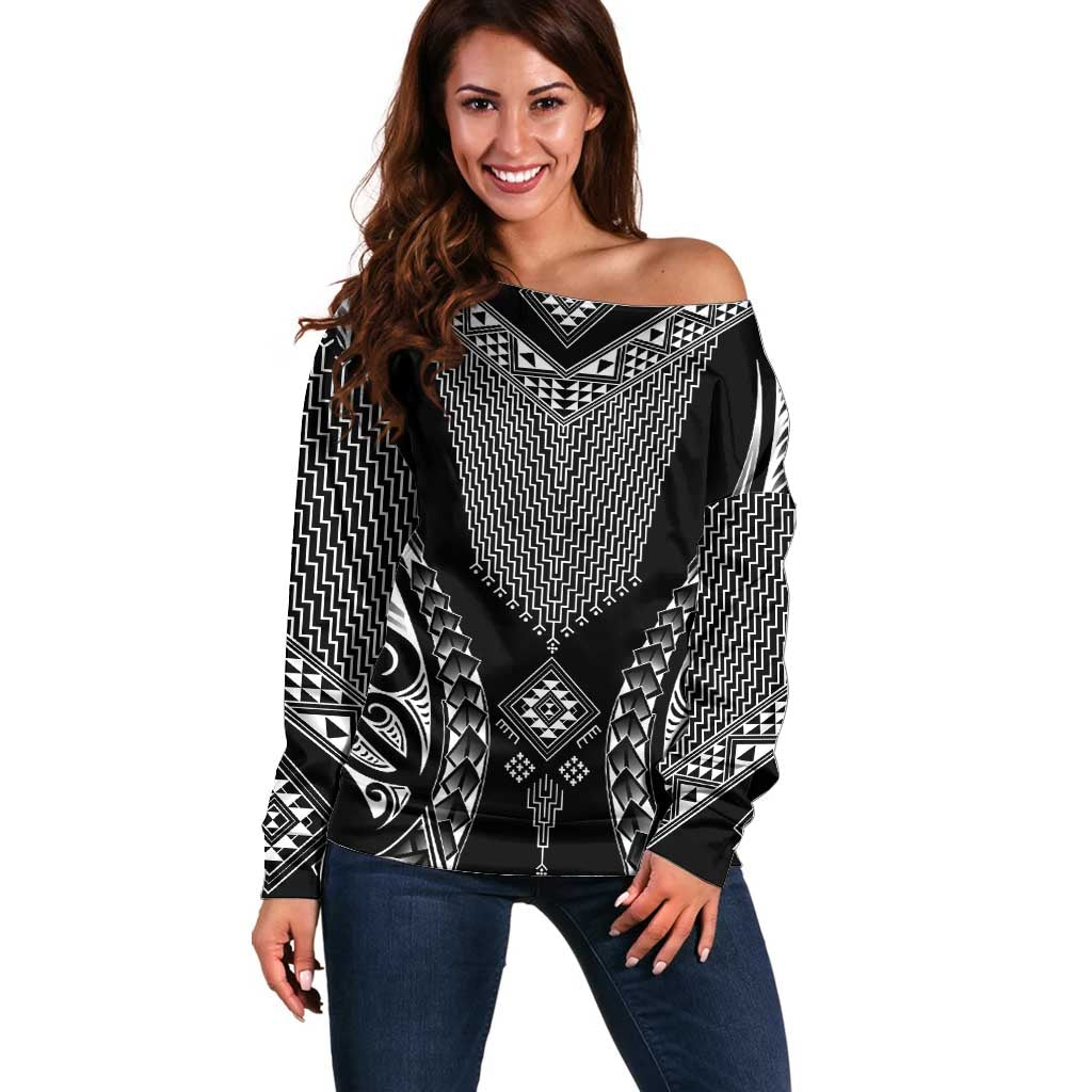 2025 Rugby Championship New Zealand Custom Off Shoulder Sweater Poutama Motifs - Aussie Hoodie