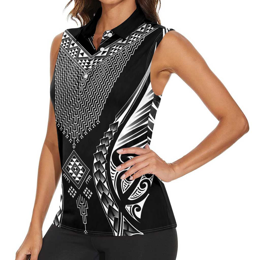 2025 Rugby Championship New Zealand Custom Women Sleeveless Polo Shirt Poutama Motifs - Aussie Hoodie