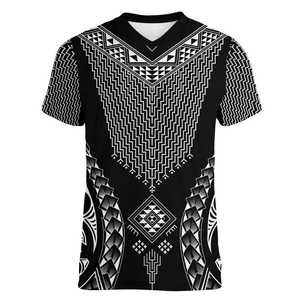 2025 Rugby Championship New Zealand Custom Women V-Neck T-Shirt Poutama Motifs - Aussie Hoodie