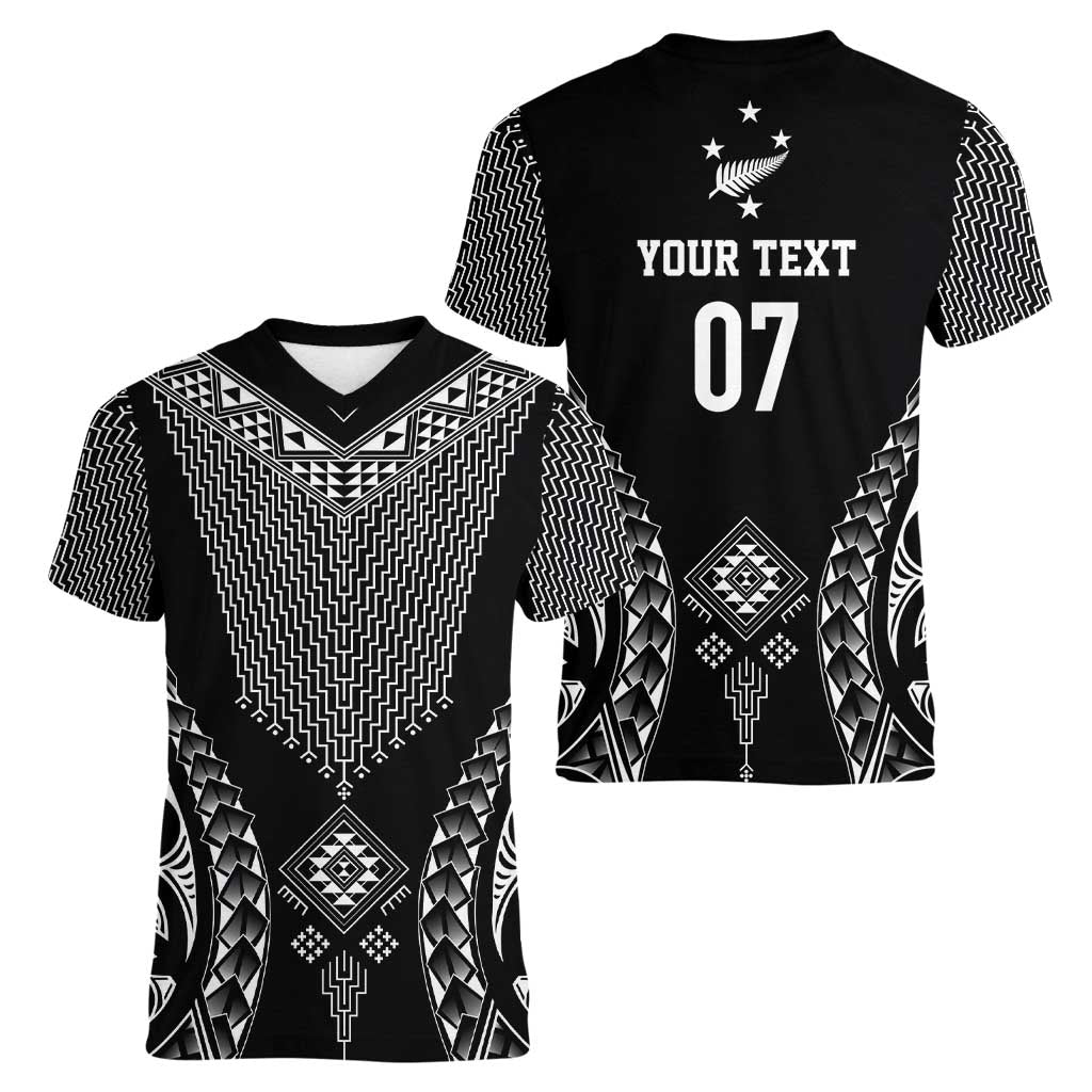 2025 Rugby Championship New Zealand Custom Women V-Neck T-Shirt Poutama Motifs - Aussie Hoodie