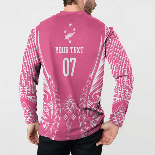 2025 Rugby Championship New Zealand Custom Button Sweatshirt Poutama Motifs - Pink Out - Aussie Hoodie