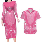 2025 Rugby Championship New Zealand Custom Couples Matching Long Sleeve Bodycon Dress and Hawaiian Shirt Poutama Motifs - Pink Out - Aussie Hoodie