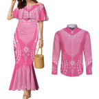 2025 Rugby Championship New Zealand Custom Couples Matching Mermaid Dress and Long Sleeve Button Shirt Poutama Motifs - Pink Out - Aussie Hoodie
