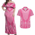 2025 Rugby Championship New Zealand Custom Couples Matching Off Shoulder Maxi Dress and Hawaiian Shirt Poutama Motifs - Pink Out - Aussie Hoodie