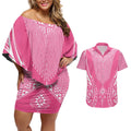 2025 Rugby Championship New Zealand Custom Couples Matching Off Shoulder Short Dress and Hawaiian Shirt Poutama Motifs - Pink Out - Aussie Hoodie