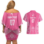 2025 Rugby Championship New Zealand Custom Couples Matching Off Shoulder Short Dress and Hawaiian Shirt Poutama Motifs - Pink Out - Aussie Hoodie