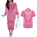 2025 Rugby Championship New Zealand Custom Couples Matching Off The Shoulder Long Sleeve Dress and Hawaiian Shirt Poutama Motifs - Pink Out - Aussie Hoodie