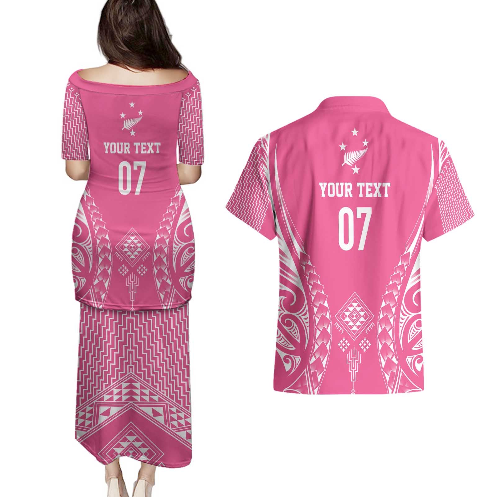 2025 Rugby Championship New Zealand Custom Couples Matching Puletasi and Hawaiian Shirt Poutama Motifs - Pink Out - Aussie Hoodie
