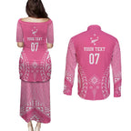 2025 Rugby Championship New Zealand Custom Couples Matching Puletasi and Long Sleeve Button Shirt Poutama Motifs - Pink Out - Aussie Hoodie