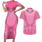 2025 Rugby Championship New Zealand Custom Couples Matching Short Sleeve Bodycon Dress and Hawaiian Shirt Poutama Motifs - Pink Out - Aussie Hoodie