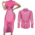2025 Rugby Championship New Zealand Custom Couples Matching Short Sleeve Bodycon Dress and Long Sleeve Button Shirt Poutama Motifs - Pink Out - Aussie Hoodie