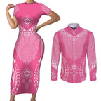 2025 Rugby Championship New Zealand Custom Couples Matching Short Sleeve Bodycon Dress and Long Sleeve Button Shirt Poutama Motifs - Pink Out - Aussie Hoodie
