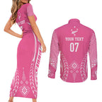 2025 Rugby Championship New Zealand Custom Couples Matching Short Sleeve Bodycon Dress and Long Sleeve Button Shirt Poutama Motifs - Pink Out - Aussie Hoodie