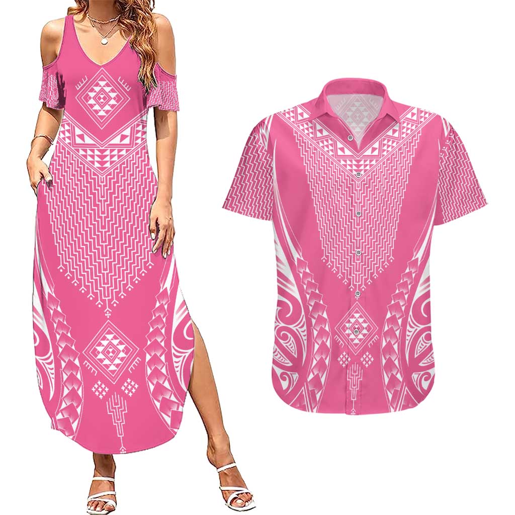 2025 Rugby Championship New Zealand Custom Couples Matching Summer Maxi Dress and Hawaiian Shirt Poutama Motifs - Pink Out - Aussie Hoodie