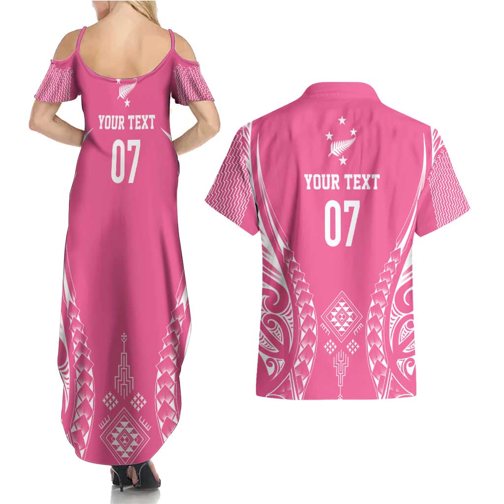 2025 Rugby Championship New Zealand Custom Couples Matching Summer Maxi Dress and Hawaiian Shirt Poutama Motifs - Pink Out - Aussie Hoodie