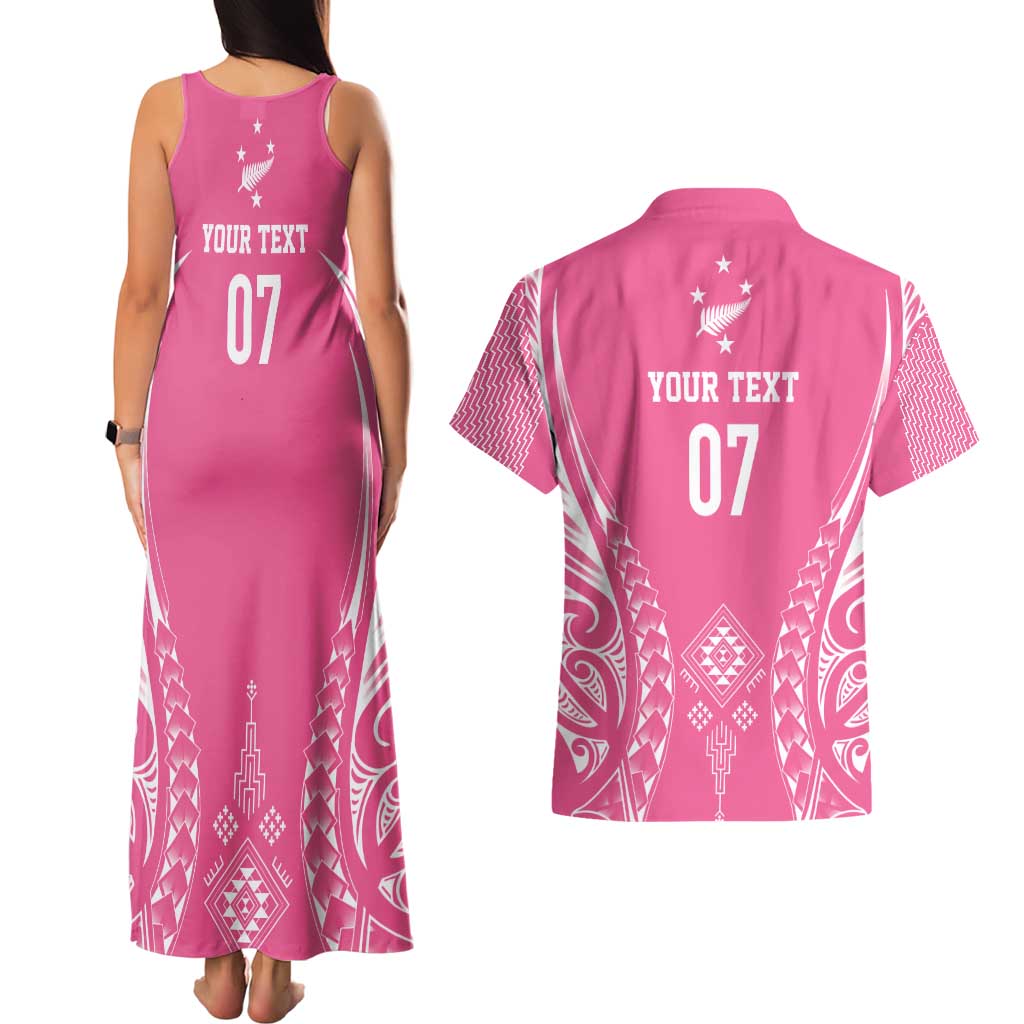 2025 Rugby Championship New Zealand Custom Couples Matching Tank Maxi Dress and Hawaiian Shirt Poutama Motifs - Pink Out - Aussie Hoodie