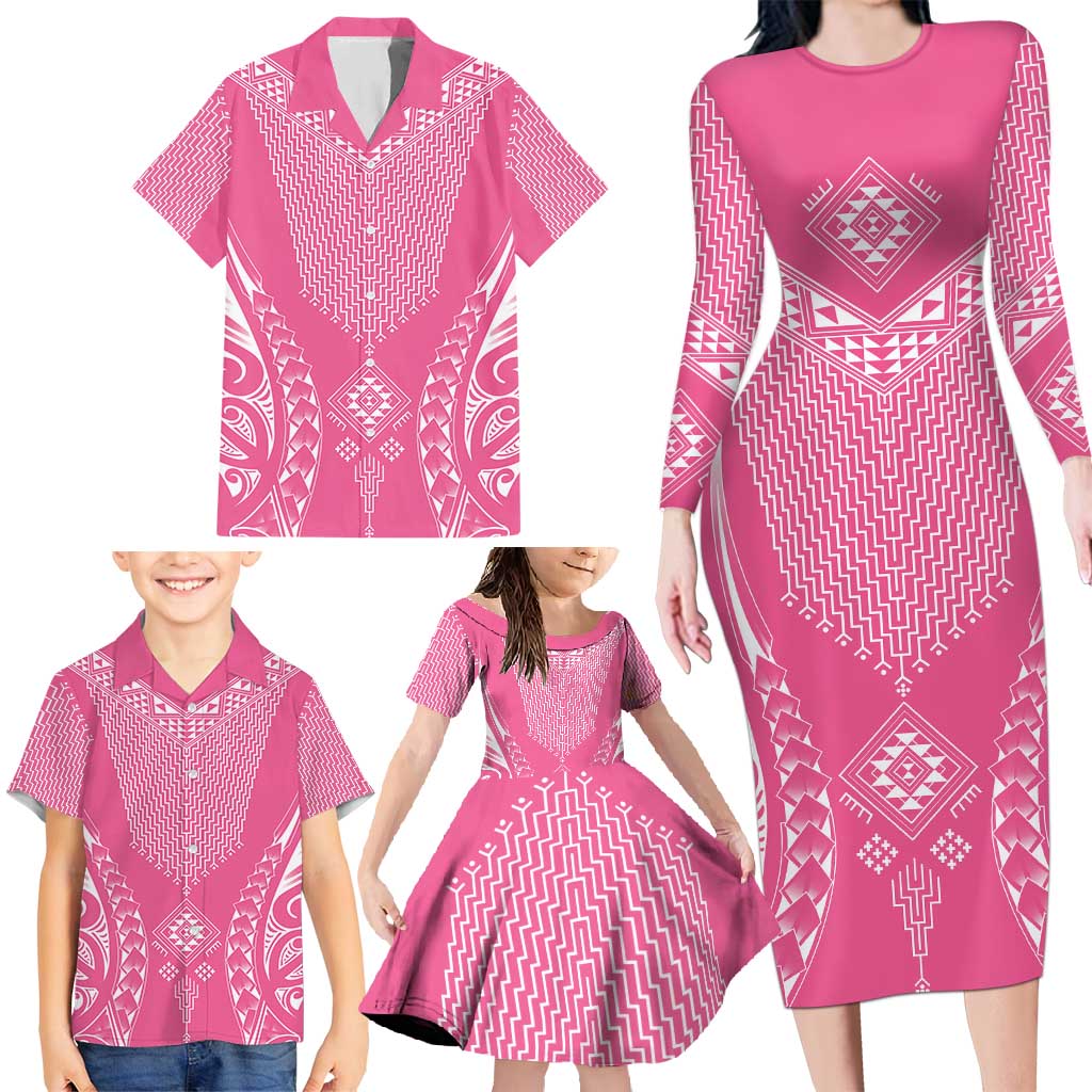 2025 Rugby Championship New Zealand Custom Family Matching Long Sleeve Bodycon Dress and Hawaiian Shirt Poutama Motifs - Pink Out - Aussie Hoodie