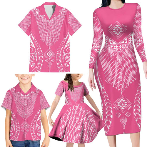 2025 Rugby Championship New Zealand Custom Family Matching Long Sleeve Bodycon Dress and Hawaiian Shirt Poutama Motifs - Pink Out - Aussie Hoodie
