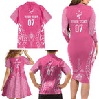 2025 Rugby Championship New Zealand Custom Family Matching Long Sleeve Bodycon Dress and Hawaiian Shirt Poutama Motifs - Pink Out - Aussie Hoodie