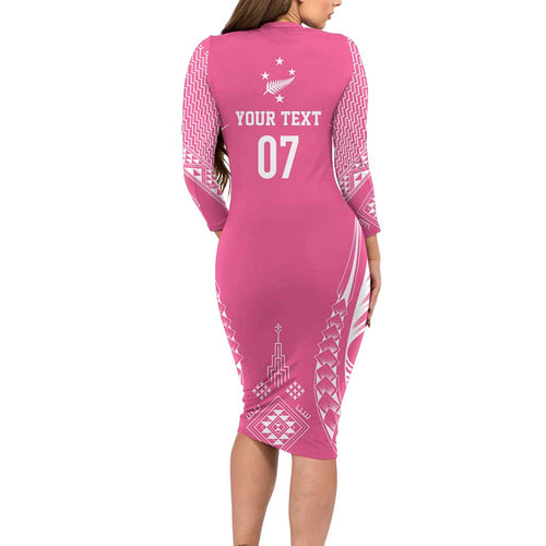2025 Rugby Championship New Zealand Custom Family Matching Long Sleeve Bodycon Dress and Hawaiian Shirt Poutama Motifs - Pink Out - Aussie Hoodie