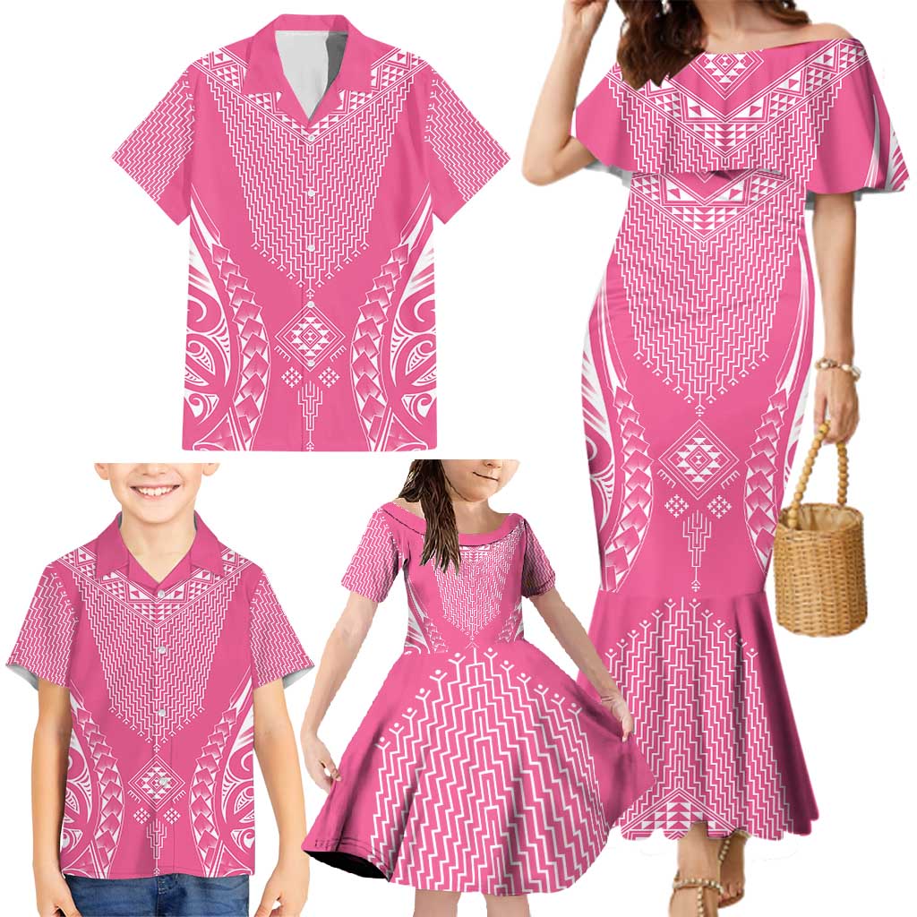2025 Rugby Championship New Zealand Custom Family Matching Mermaid Dress and Hawaiian Shirt Poutama Motifs - Pink Out - Aussie Hoodie