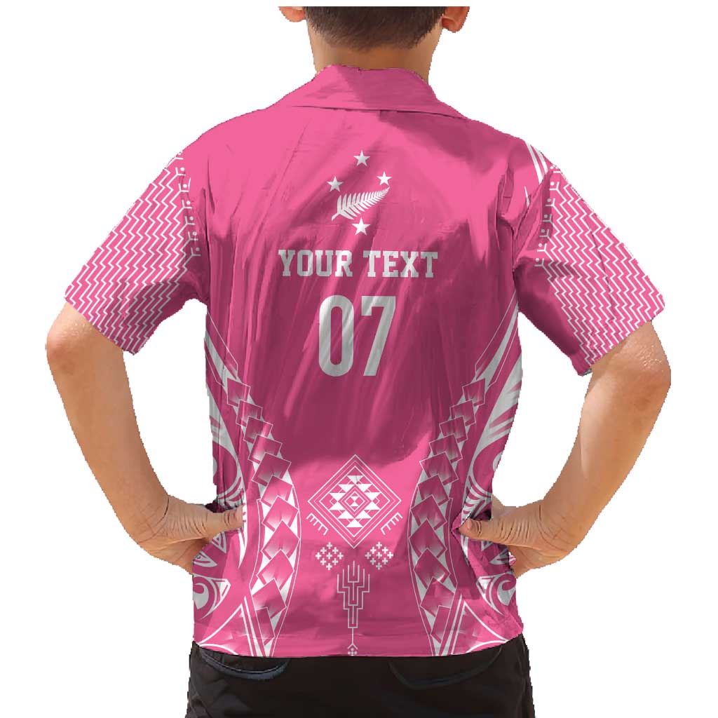 2025 Rugby Championship New Zealand Custom Family Matching Mermaid Dress and Hawaiian Shirt Poutama Motifs - Pink Out - Aussie Hoodie