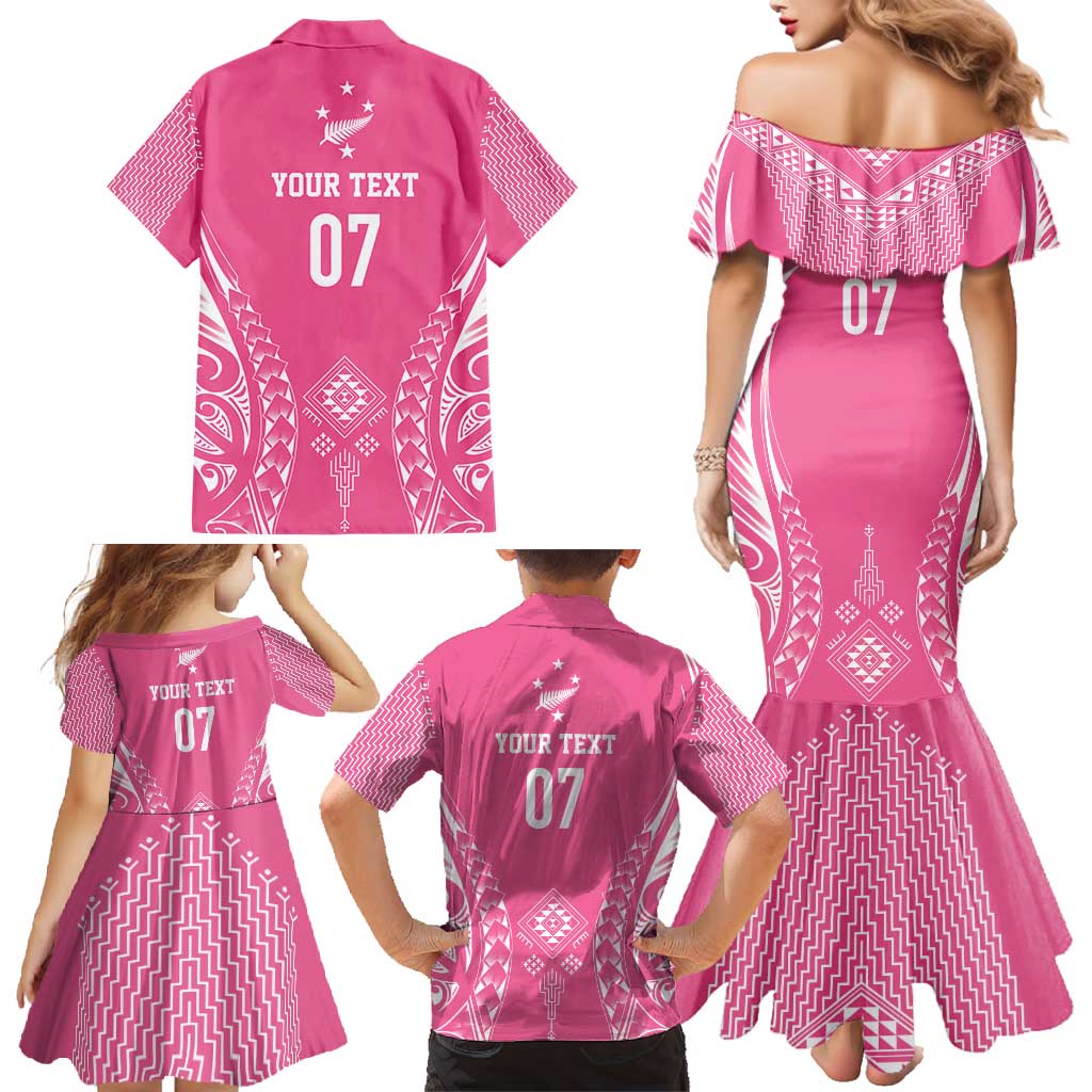 2025 Rugby Championship New Zealand Custom Family Matching Mermaid Dress and Hawaiian Shirt Poutama Motifs - Pink Out - Aussie Hoodie