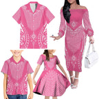 2025 Rugby Championship New Zealand Custom Family Matching Off The Shoulder Long Sleeve Dress and Hawaiian Shirt Poutama Motifs - Pink Out - Aussie Hoodie