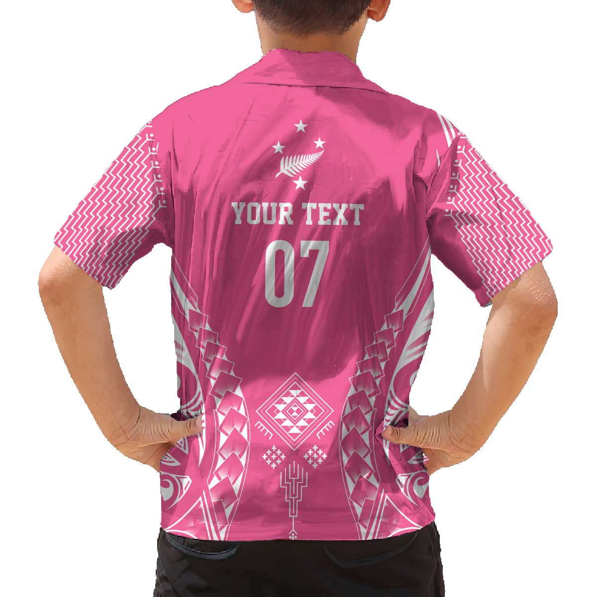 2025 Rugby Championship New Zealand Custom Family Matching Off The Shoulder Long Sleeve Dress and Hawaiian Shirt Poutama Motifs - Pink Out - Aussie Hoodie