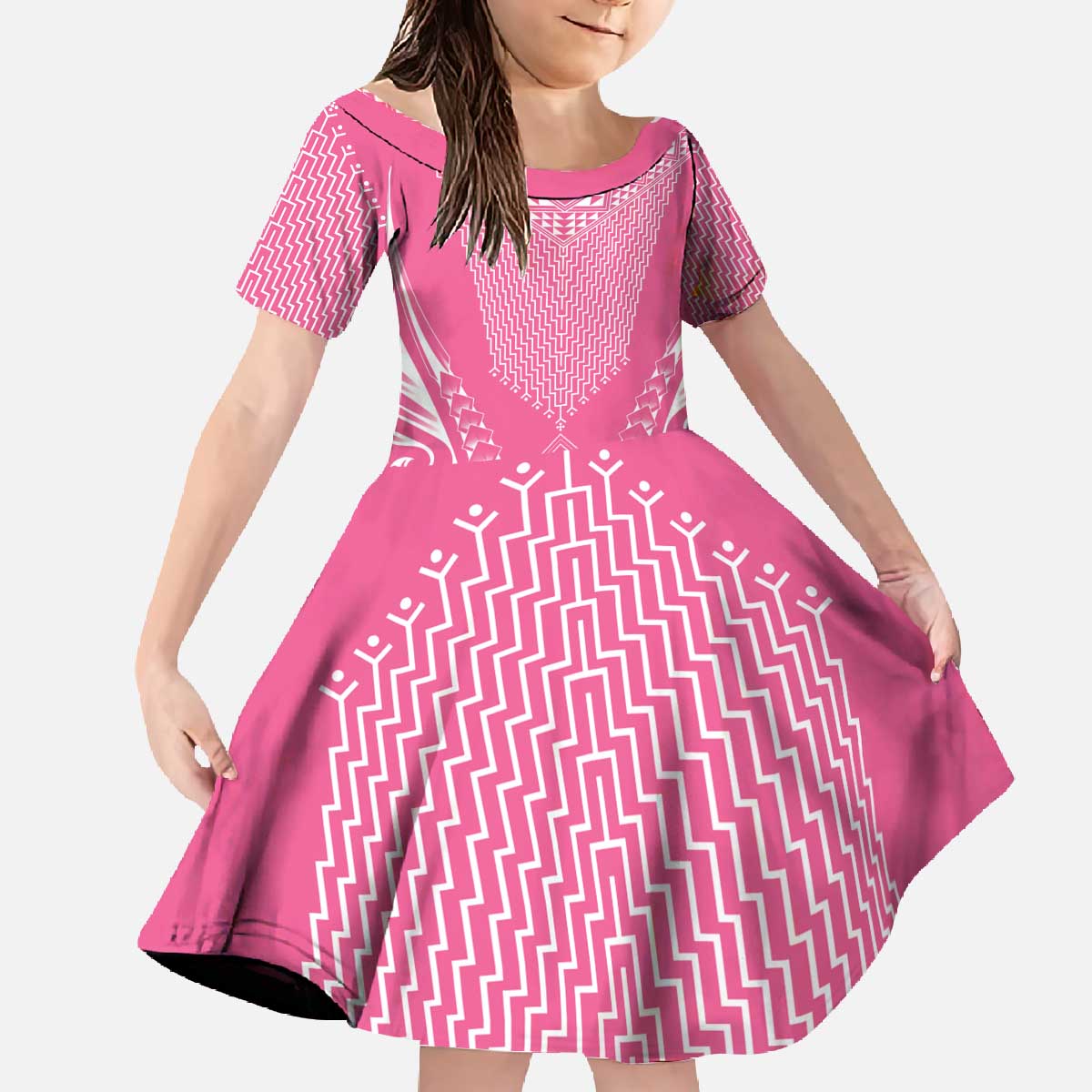 2025 Rugby Championship New Zealand Custom Family Matching Off The Shoulder Long Sleeve Dress and Hawaiian Shirt Poutama Motifs - Pink Out - Aussie Hoodie