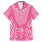 2025 Rugby Championship New Zealand Custom Family Matching Off The Shoulder Long Sleeve Dress and Hawaiian Shirt Poutama Motifs - Pink Out - Aussie Hoodie