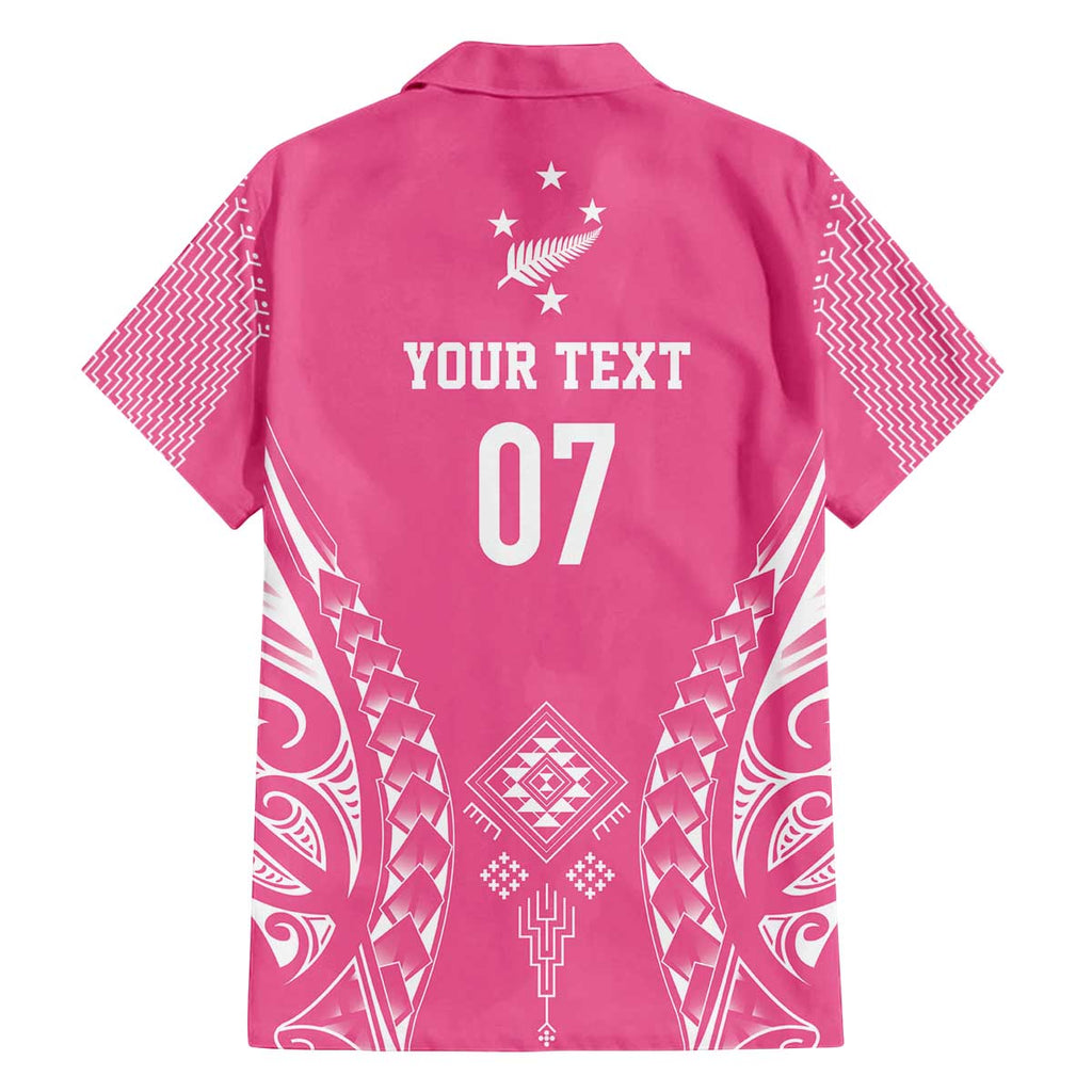 2025 Rugby Championship New Zealand Custom Family Matching Off The Shoulder Long Sleeve Dress and Hawaiian Shirt Poutama Motifs - Pink Out - Aussie Hoodie