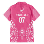 2025 Rugby Championship New Zealand Custom Family Matching Off The Shoulder Long Sleeve Dress and Hawaiian Shirt Poutama Motifs - Pink Out - Aussie Hoodie