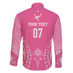 2025 Rugby Championship New Zealand Custom Family Matching Off The Shoulder Long Sleeve Dress and Hawaiian Shirt Poutama Motifs - Pink Out - Aussie Hoodie