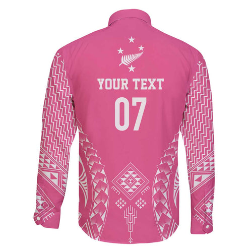 2025 Rugby Championship New Zealand Custom Family Matching Off The Shoulder Long Sleeve Dress and Hawaiian Shirt Poutama Motifs - Pink Out - Aussie Hoodie