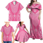 2025 Rugby Championship New Zealand Custom Family Matching Off Shoulder Maxi Dress and Hawaiian Shirt Poutama Motifs - Pink Out - Aussie Hoodie