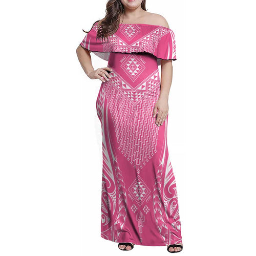 2025 Rugby Championship New Zealand Custom Family Matching Off Shoulder Maxi Dress and Hawaiian Shirt Poutama Motifs - Pink Out - Aussie Hoodie