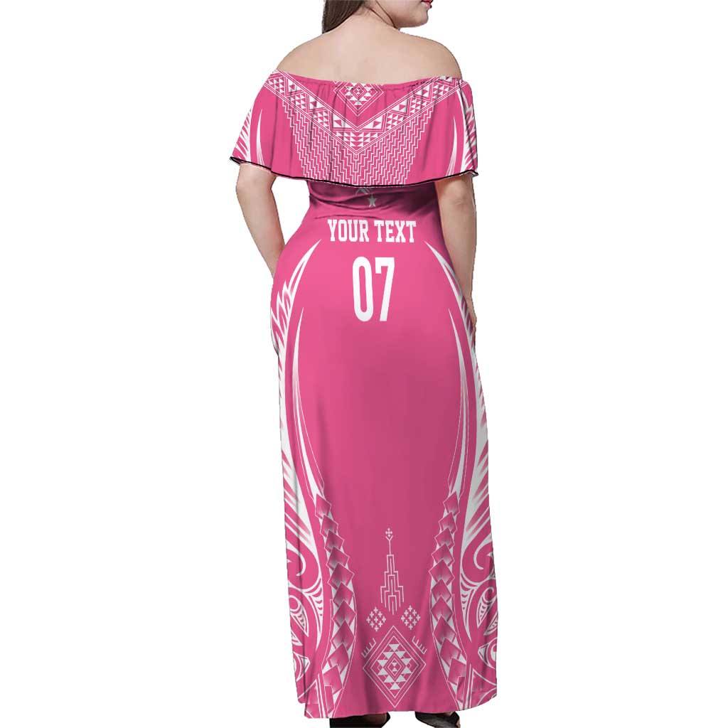 2025 Rugby Championship New Zealand Custom Family Matching Off Shoulder Maxi Dress and Hawaiian Shirt Poutama Motifs - Pink Out - Aussie Hoodie