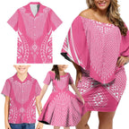 2025 Rugby Championship New Zealand Custom Family Matching Off Shoulder Short Dress and Hawaiian Shirt Poutama Motifs - Pink Out - Aussie Hoodie